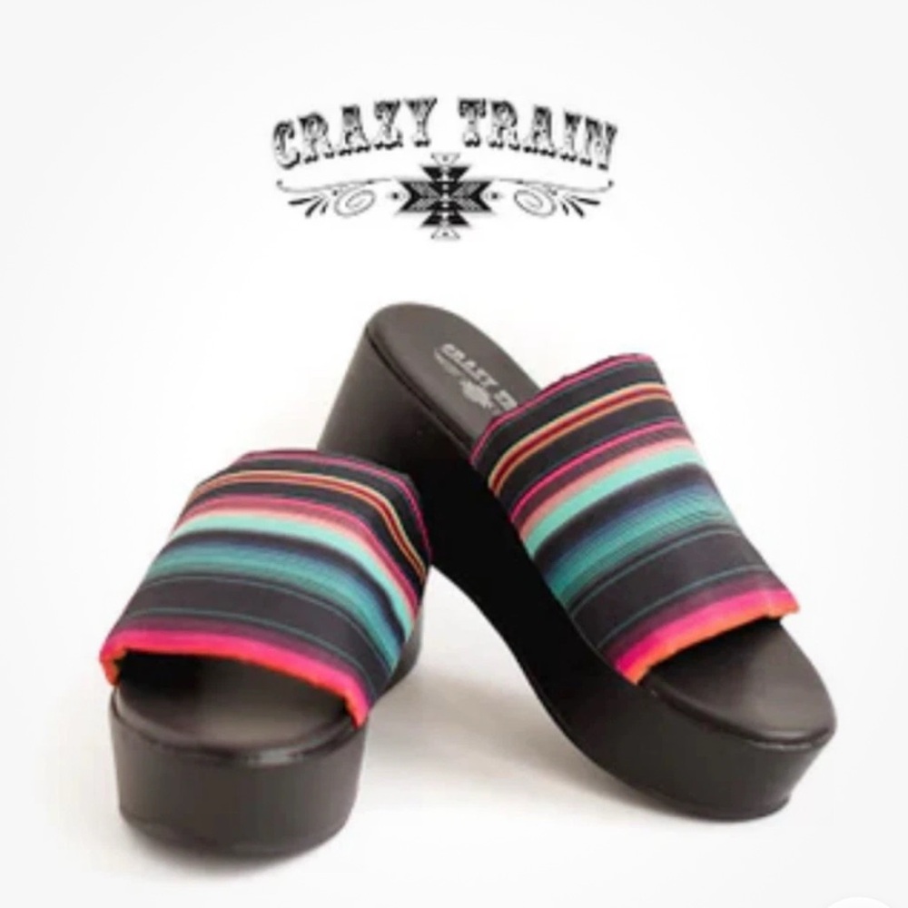 Crazy Train Serape 90's Platty’s Platform Comfy Stretch Band Sandals $34